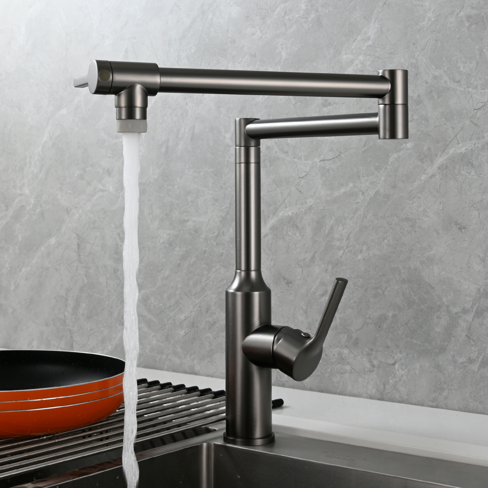 Tecmolog Brass Hot and Cold Folding Fucet,Smooth Handle Deck Mount Faucet for Kitchen