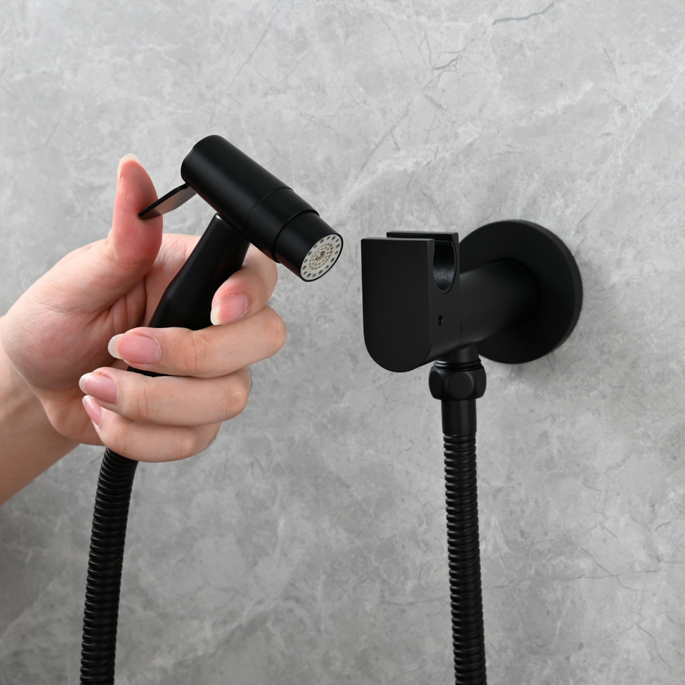 Tecmolog Toilet Bidet Sprayer, Brushed Gold Bidet Sprayer for Toilet Warm Water, Jet Sprayer for Toilet with Hot and Cold Mixer Valve