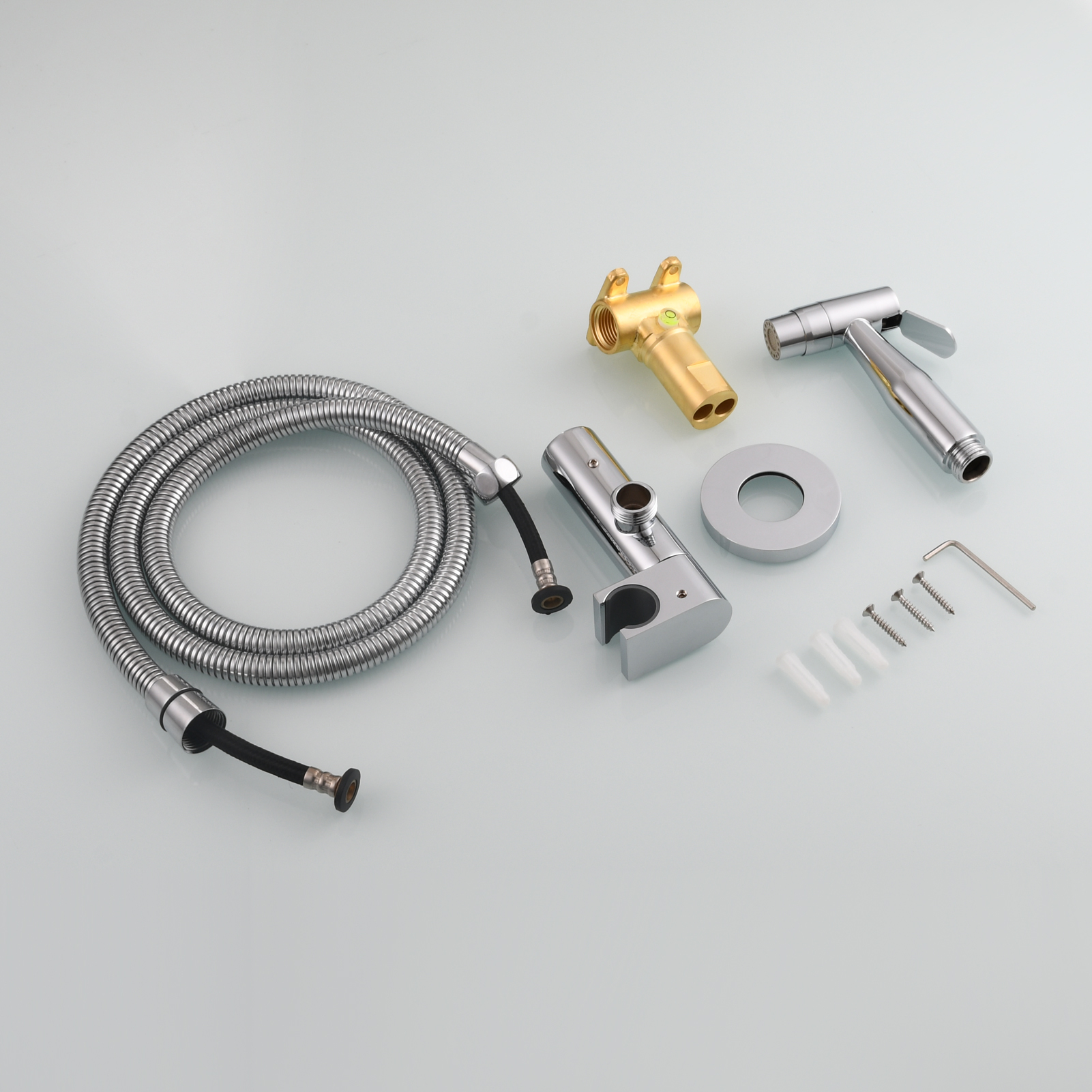 Tecmolog Toilet Bidet Sprayer, Brushed Gold Bidet Sprayer for Toilet Warm Water, Jet Sprayer for Toilet with Hot and Cold Mixer Valve