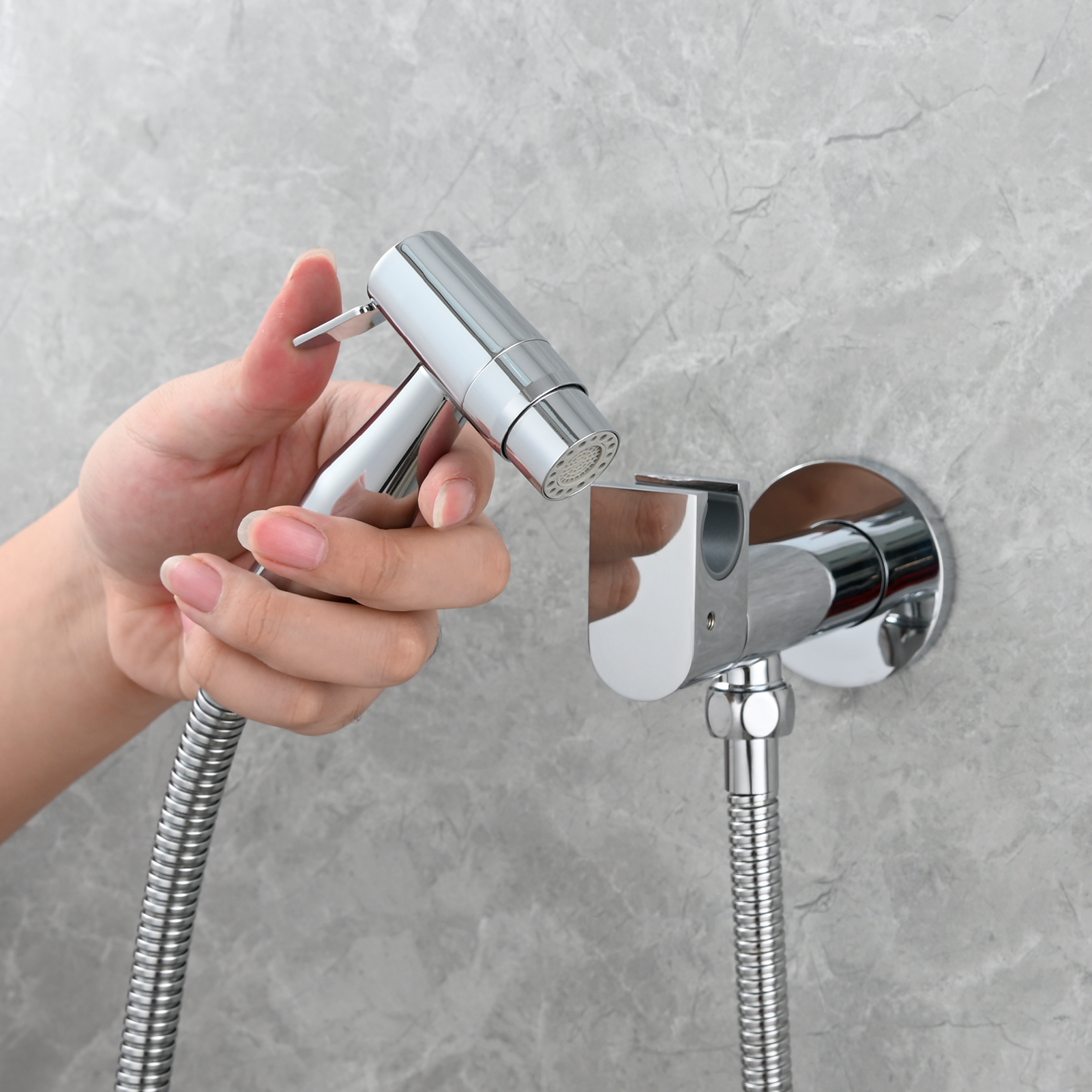 Tecmolog Toilet Bidet Sprayer, Brushed Gold Bidet Sprayer for Toilet Warm Water, Jet Sprayer for Toilet with Hot and Cold Mixer Valve