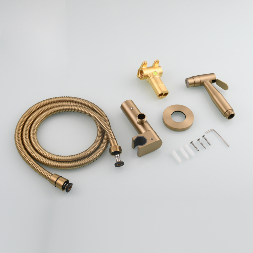 Tecmolog Toilet Bidet Sprayer, Brushed Gold Bidet Sprayer for Toilet Warm Water, Jet Sprayer for Toilet with Hot and Cold Mixer Valve