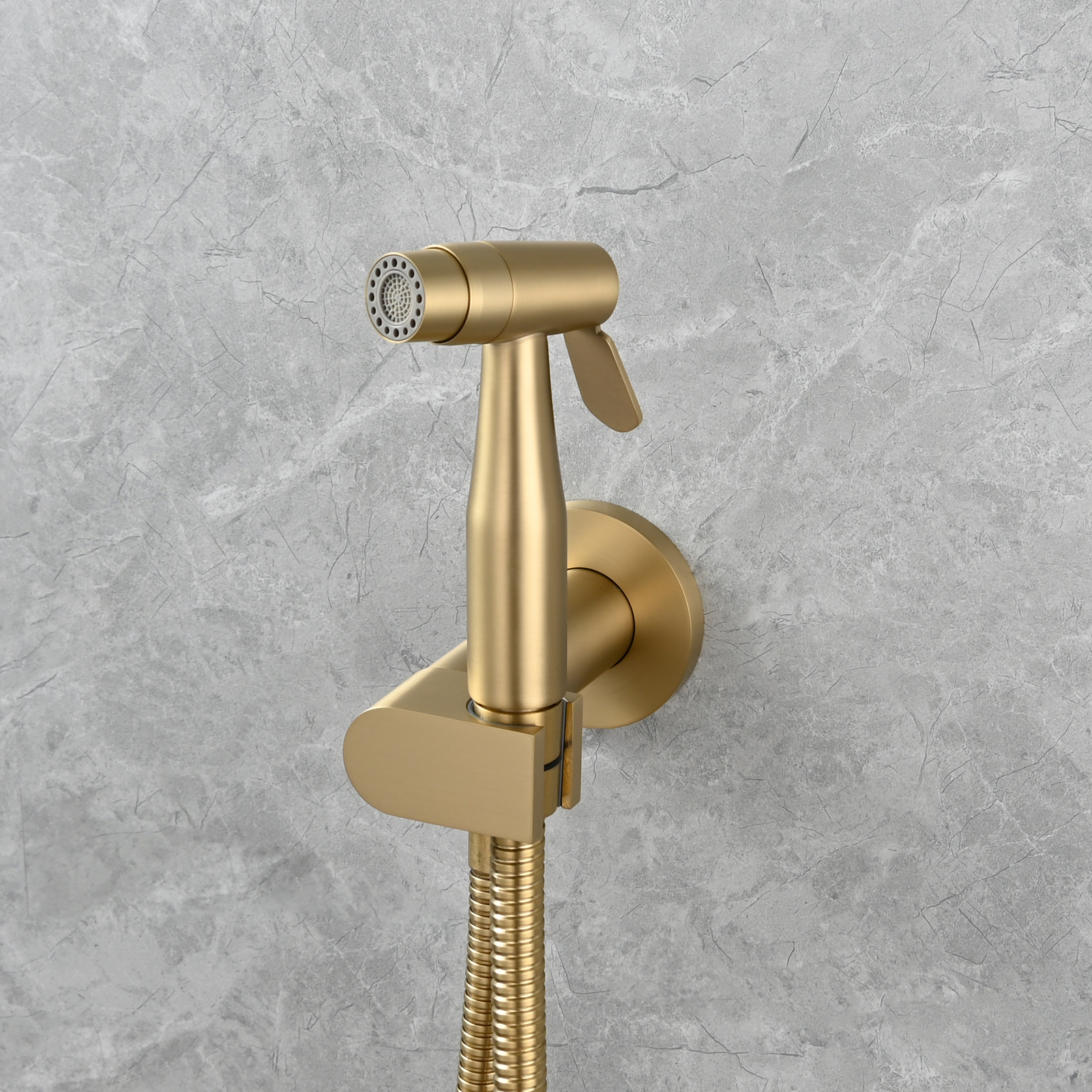 Tecmolog Toilet Bidet Sprayer, Brushed Gold Bidet Sprayer for Toilet Warm Water, Jet Sprayer for Toilet with Hot and Cold Mixer Valve