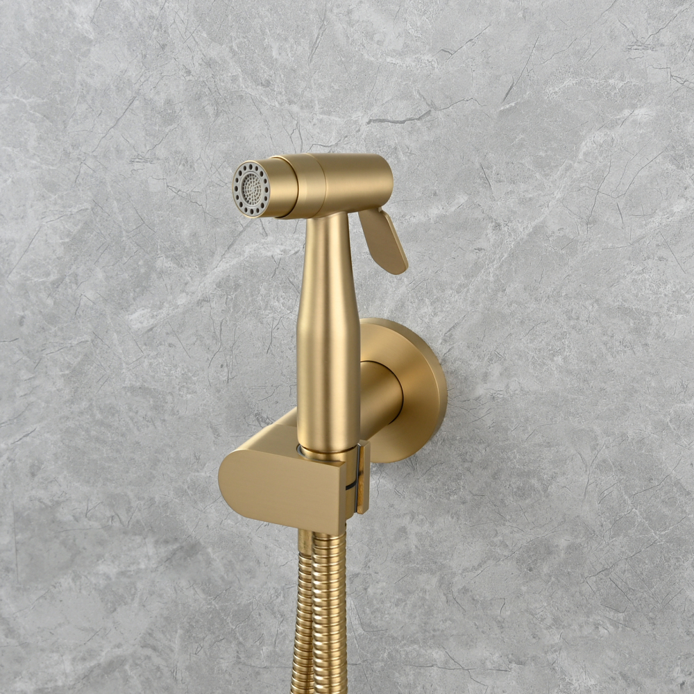 Tecmolog Toilet Bidet Sprayer, Brushed Gold Bidet Sprayer for Toilet Warm Water, Jet Sprayer for Toilet with Hot and Cold Mixer Valve