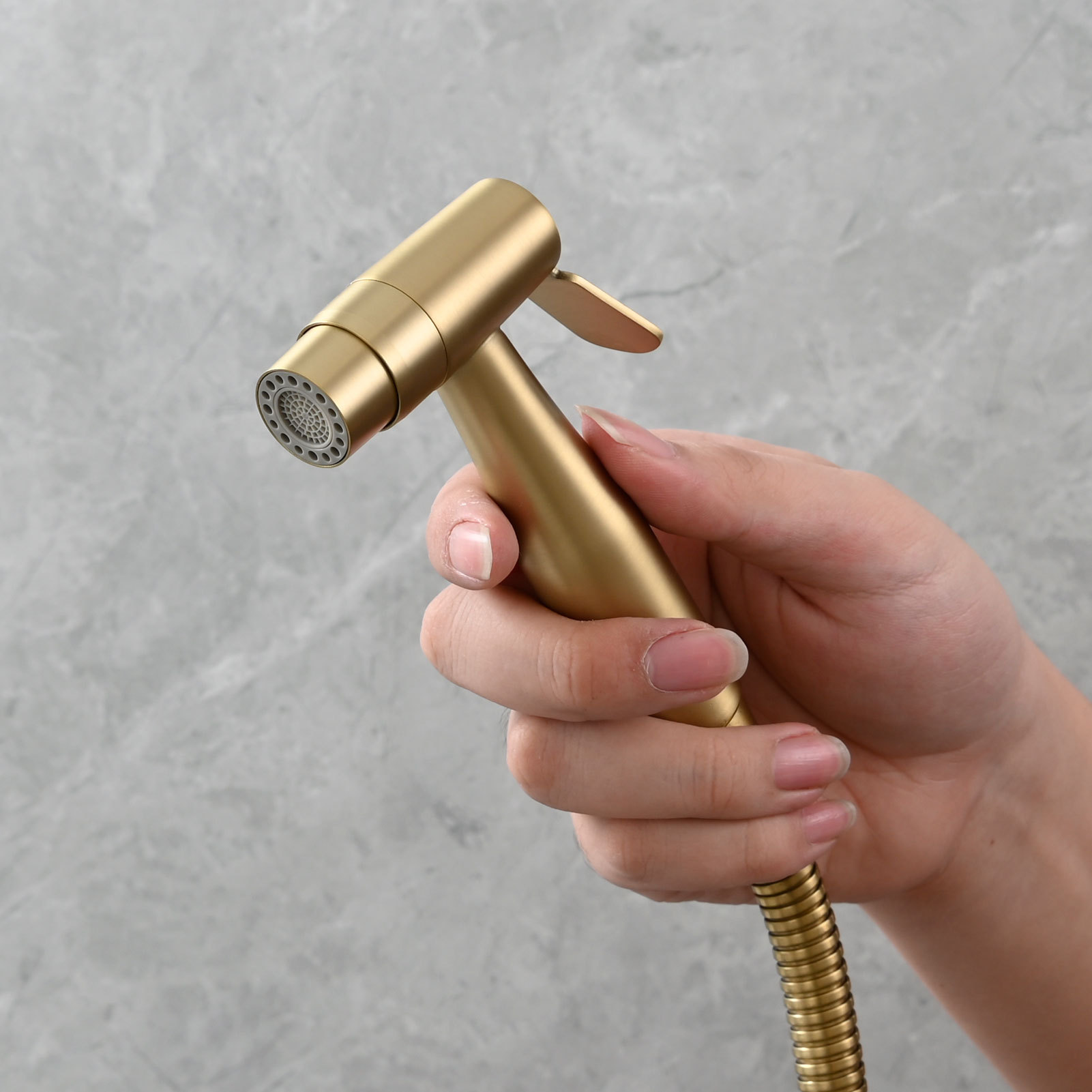 Tecmolog Toilet Bidet Sprayer, Brushed Gold Bidet Sprayer for Toilet Warm Water, Jet Sprayer for Toilet with Hot and Cold Mixer Valve