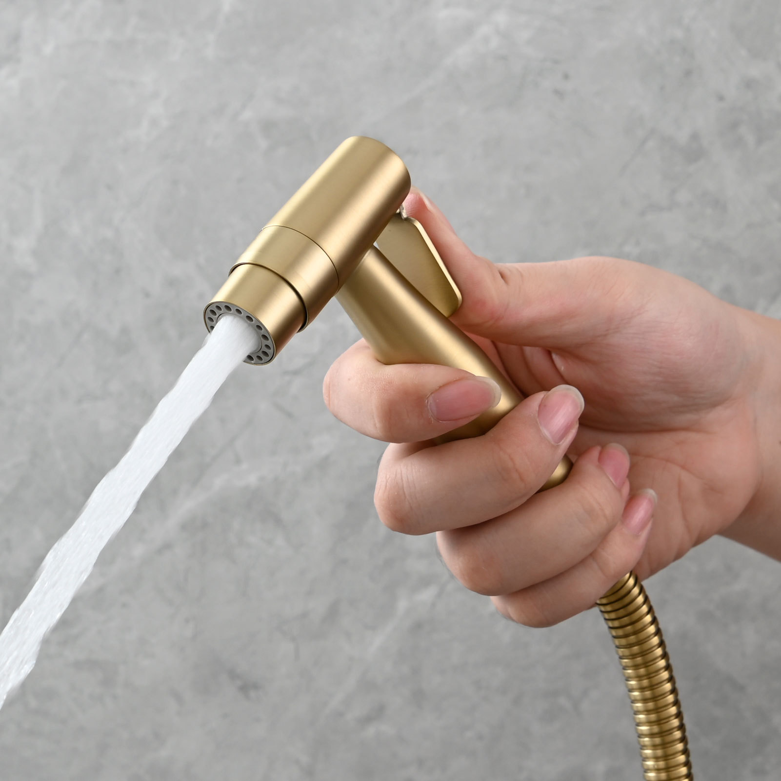 Tecmolog Toilet Bidet Sprayer, Brushed Gold Bidet Sprayer for Toilet Warm Water, Jet Sprayer for Toilet with Hot and Cold Mixer Valve