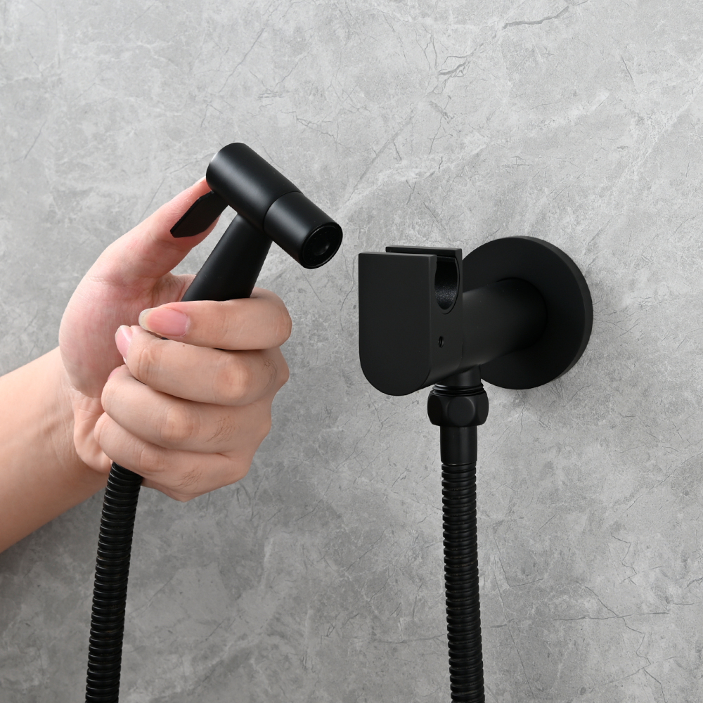 Tecmolog Toilet Bidet Sprayer, Brushed Gold Bidet Sprayer for Toilet Warm Water, Jet Sprayer for Toilet with Hot and Cold Mixer Valve