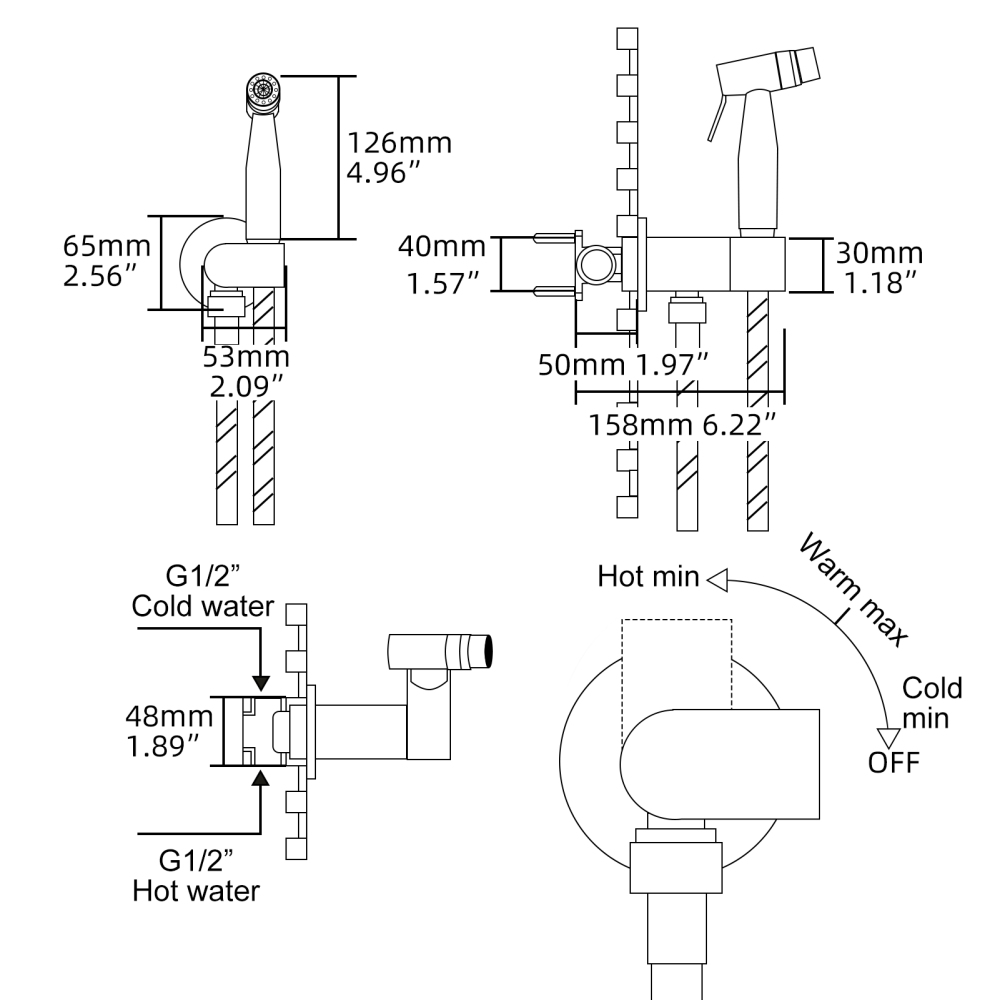 Tecmolog Toilet Bidet Sprayer, Brushed Gold Bidet Sprayer for Toilet Warm Water, Jet Sprayer for Toilet with Hot and Cold Mixer Valve