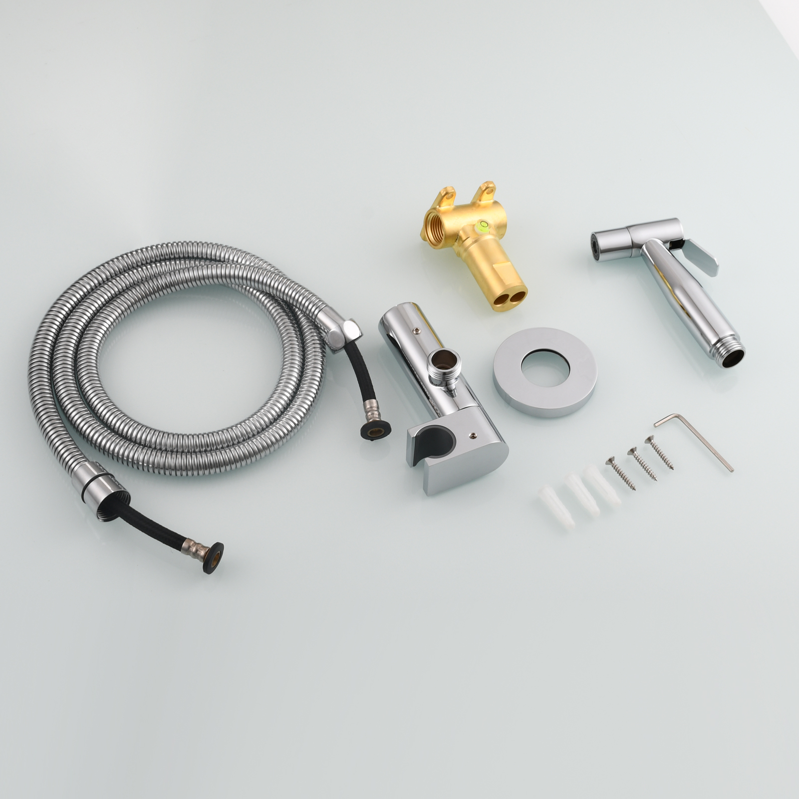 Tecmolog Toilet Bidet Sprayer, Brushed Gold Bidet Sprayer for Toilet Warm Water, Jet Sprayer for Toilet with Hot and Cold Mixer Valve