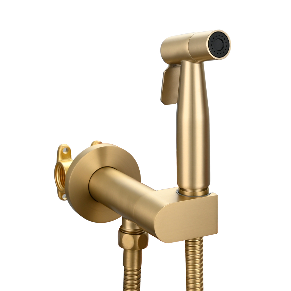Tecmolog Toilet Bidet Sprayer, Brushed Gold Bidet Sprayer for Toilet Warm Water, Jet Sprayer for Toilet with Hot and Cold Mixer Valve