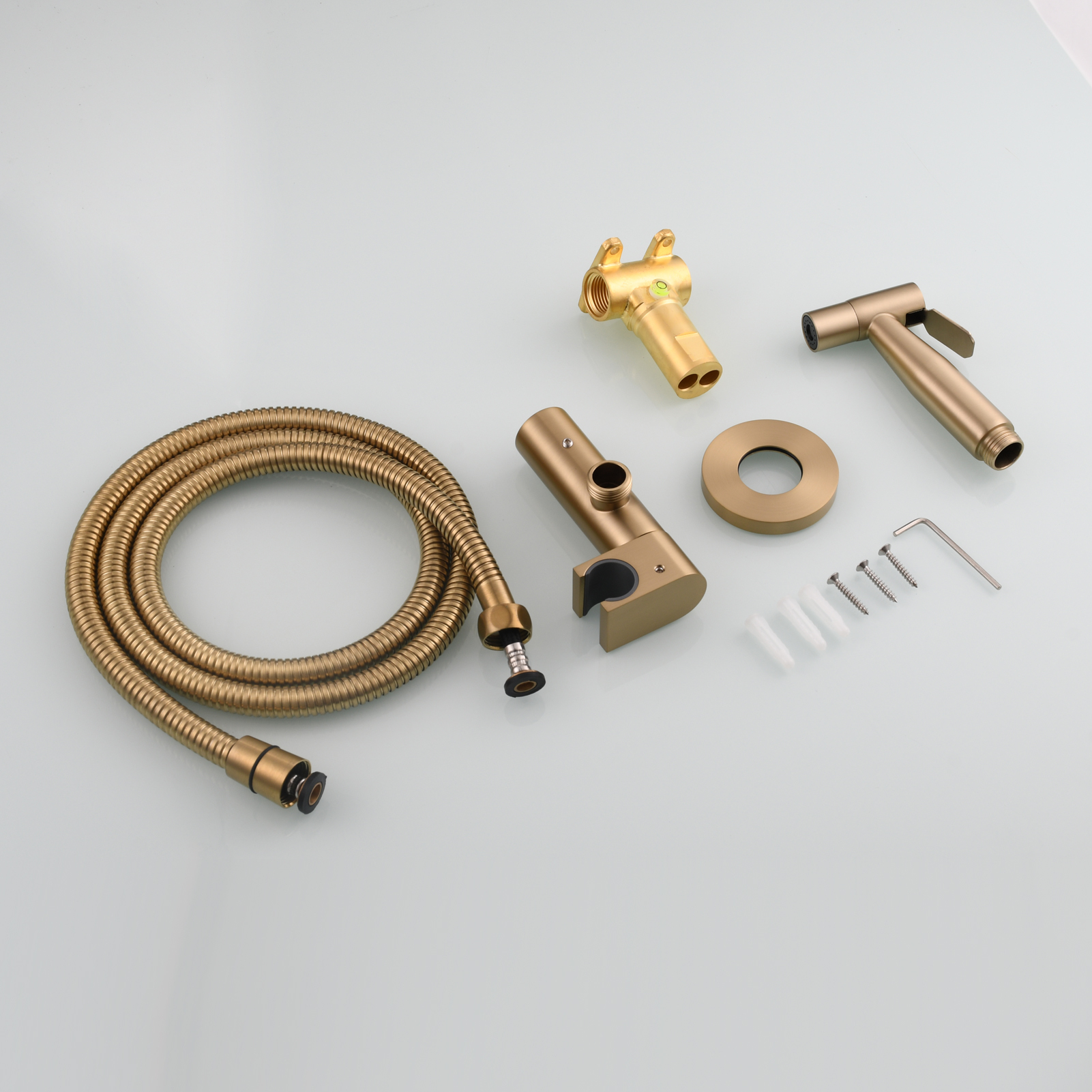 Tecmolog Toilet Bidet Sprayer, Brushed Gold Bidet Sprayer for Toilet Warm Water, Jet Sprayer for Toilet with Hot and Cold Mixer Valve