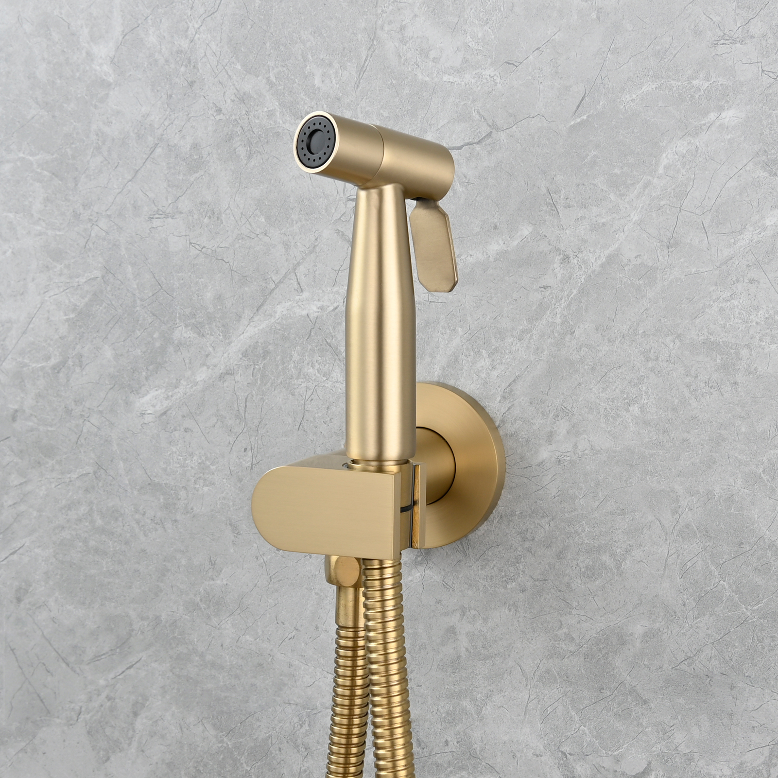 Tecmolog Toilet Bidet Sprayer, Brushed Gold Bidet Sprayer for Toilet Warm Water, Jet Sprayer for Toilet with Hot and Cold Mixer Valve