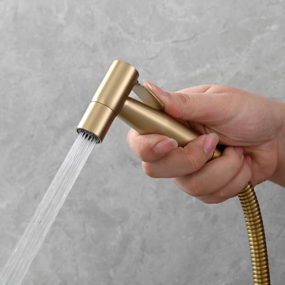 Tecmolog Toilet Bidet Sprayer, Brushed Gold Bidet Sprayer for Toilet Warm Water, Jet Sprayer for Toilet with Hot and Cold Mixer Valve