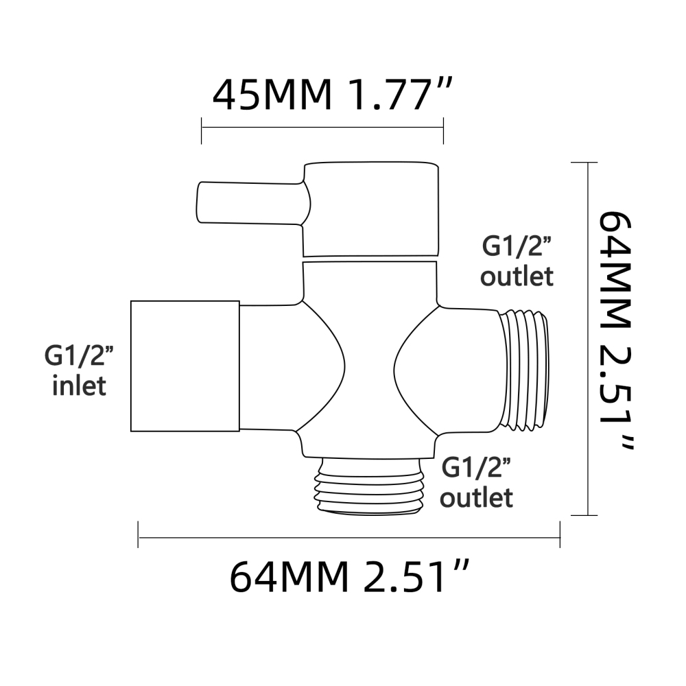 Tecmolog Brass Shower Arm Diverter Valve for Hand Held Showerhead 3 Way Shower Diverter Valve G1/2 DSF007/DSF007NA/DSF007C