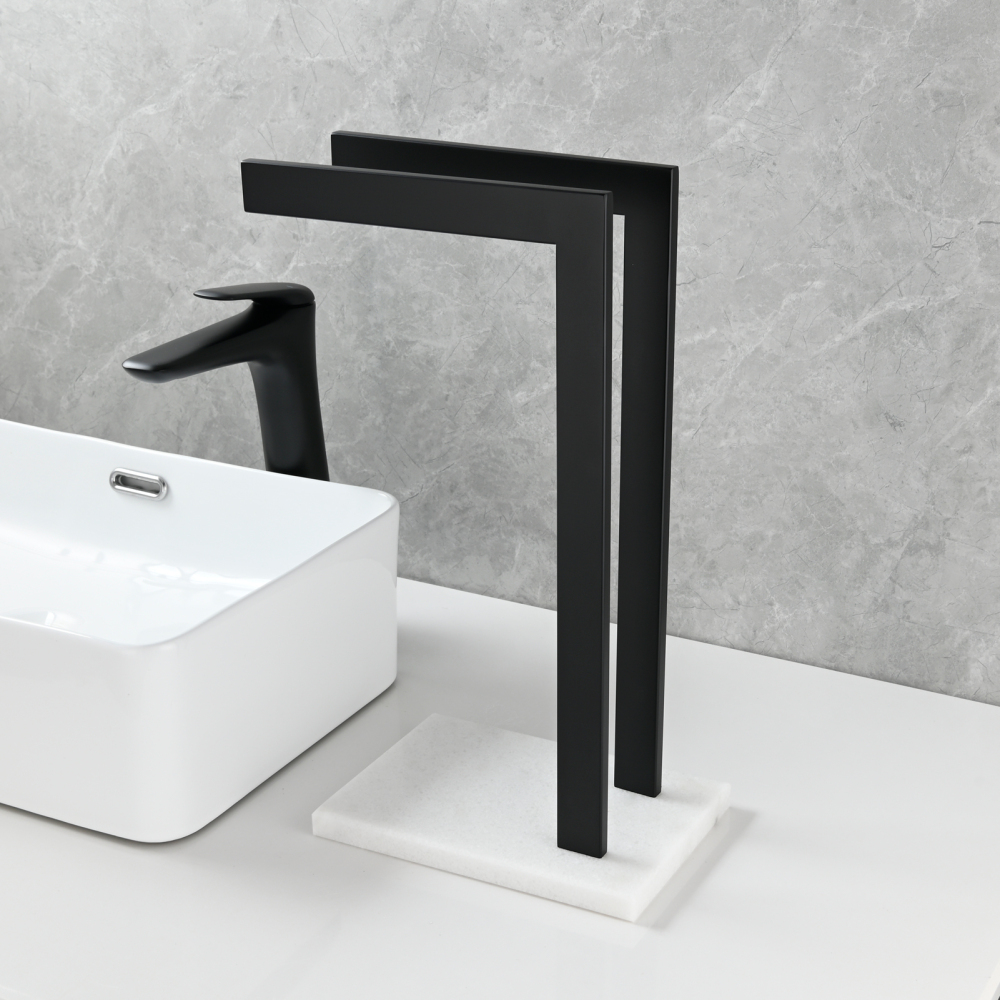 Tecmolog SUS304 Stainless Steel Towel Holder,Freestanding Bathroom Marble Basin Double Towel Rack,Brushed Gold,Black