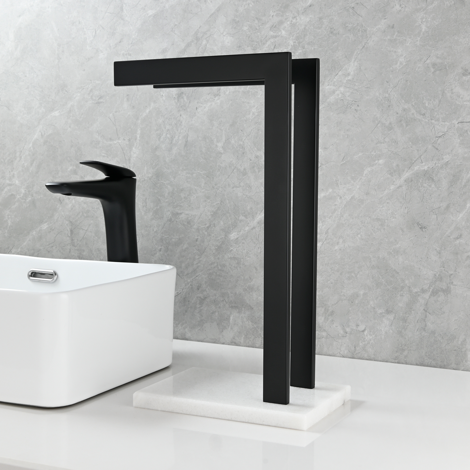 Tecmolog SUS304 Stainless Steel Towel Holder,Freestanding Bathroom Marble Basin Double Towel Rack,Brushed Gold,Black