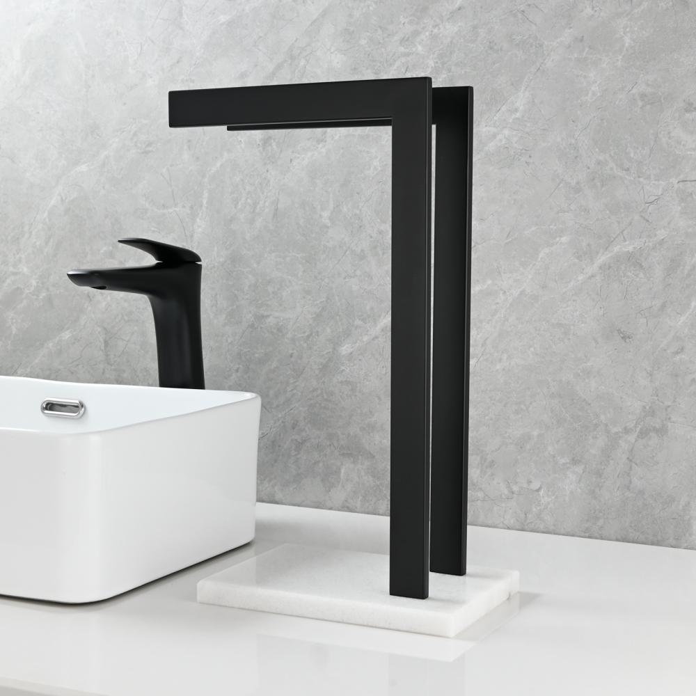 Tecmolog SUS304 Stainless Steel Towel Holder,Freestanding Bathroom Marble Basin Double Towel Rack,Brushed Gold,Black