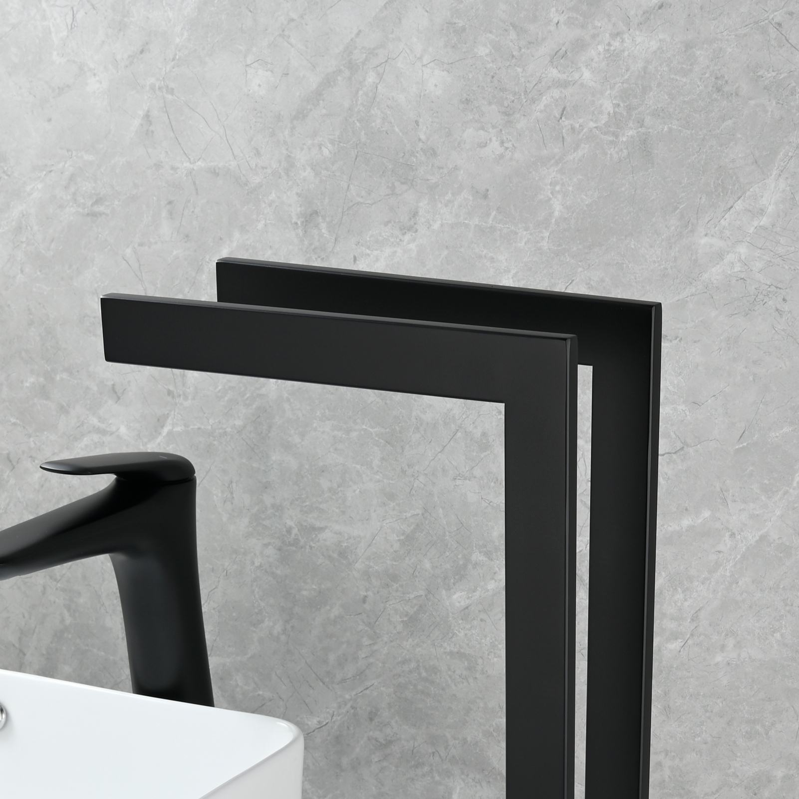 Tecmolog SUS304 Stainless Steel Towel Holder,Freestanding Bathroom Marble Basin Double Towel Rack,Brushed Gold,Black