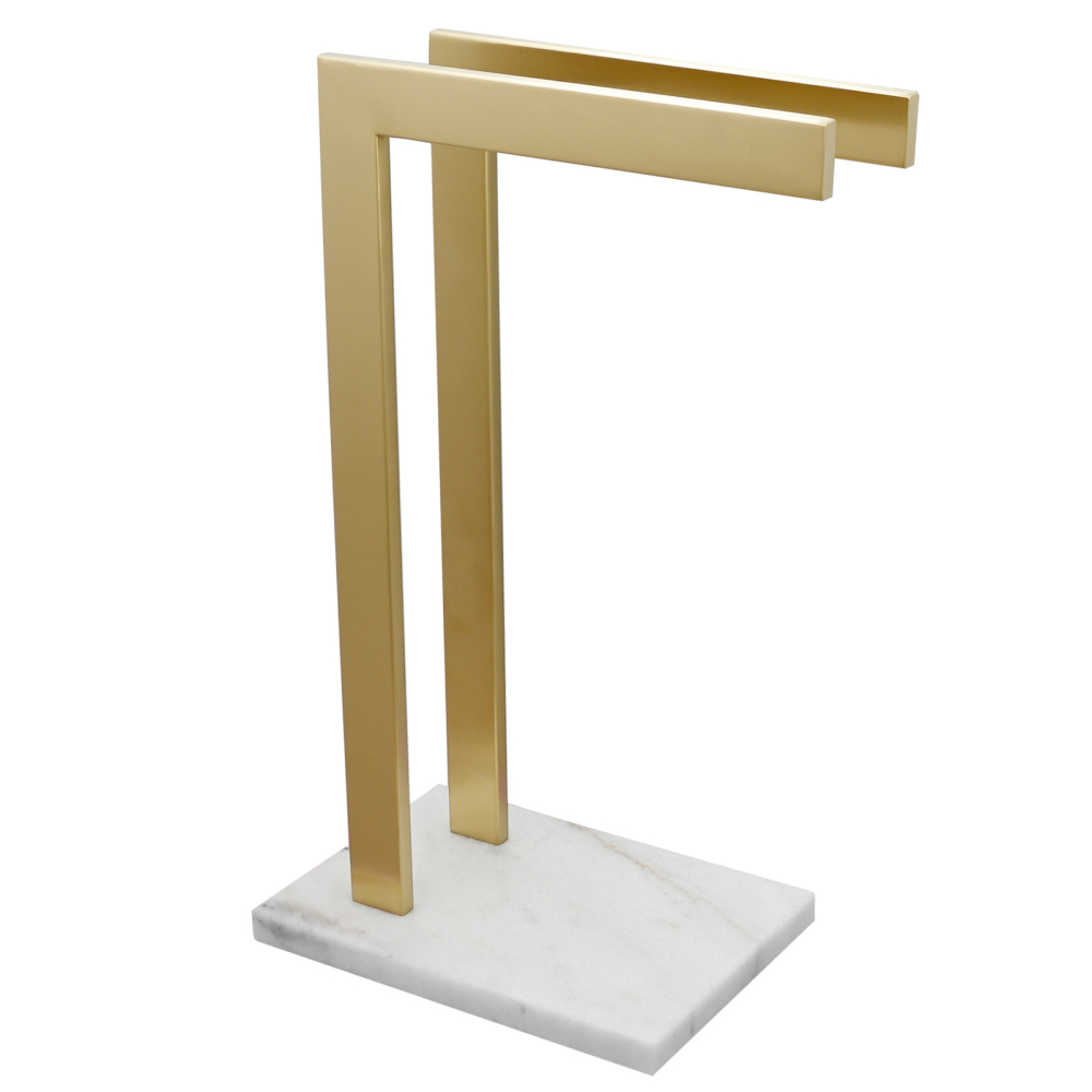 Tecmolog SUS304 Stainless Steel Towel Holder,Freestanding Bathroom Marble Basin Double Towel Rack,Brushed Gold,Black