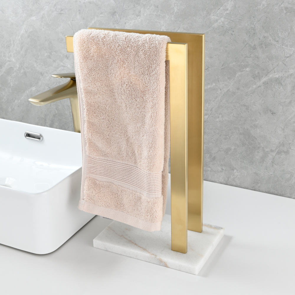 Tecmolog SUS304 Stainless Steel Towel Holder,Freestanding Bathroom Marble Basin Double Towel Rack,Brushed Gold,Black