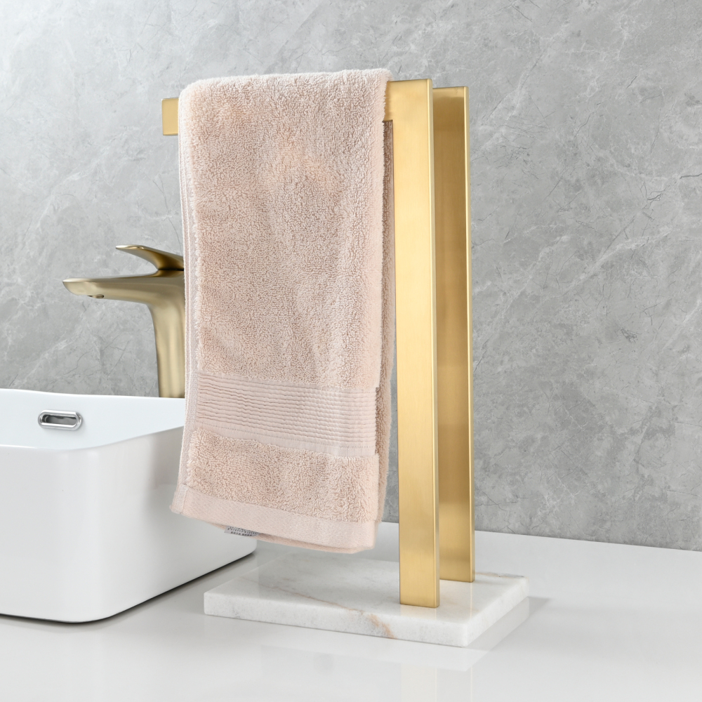 Tecmolog SUS304 Stainless Steel Towel Holder,Freestanding Bathroom Marble Basin Double Towel Rack,Brushed Gold,Black