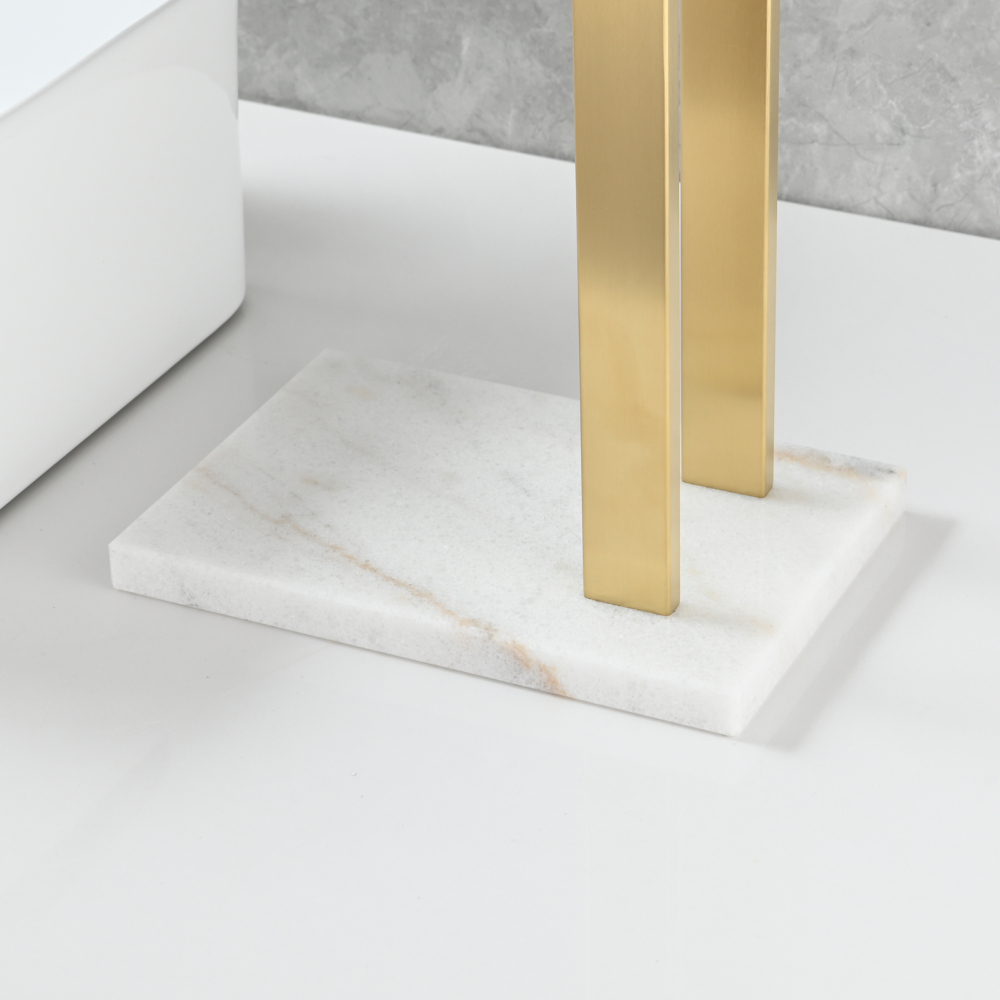 Tecmolog SUS304 Stainless Steel Towel Holder,Freestanding Bathroom Marble Basin Double Towel Rack,Brushed Gold,Black