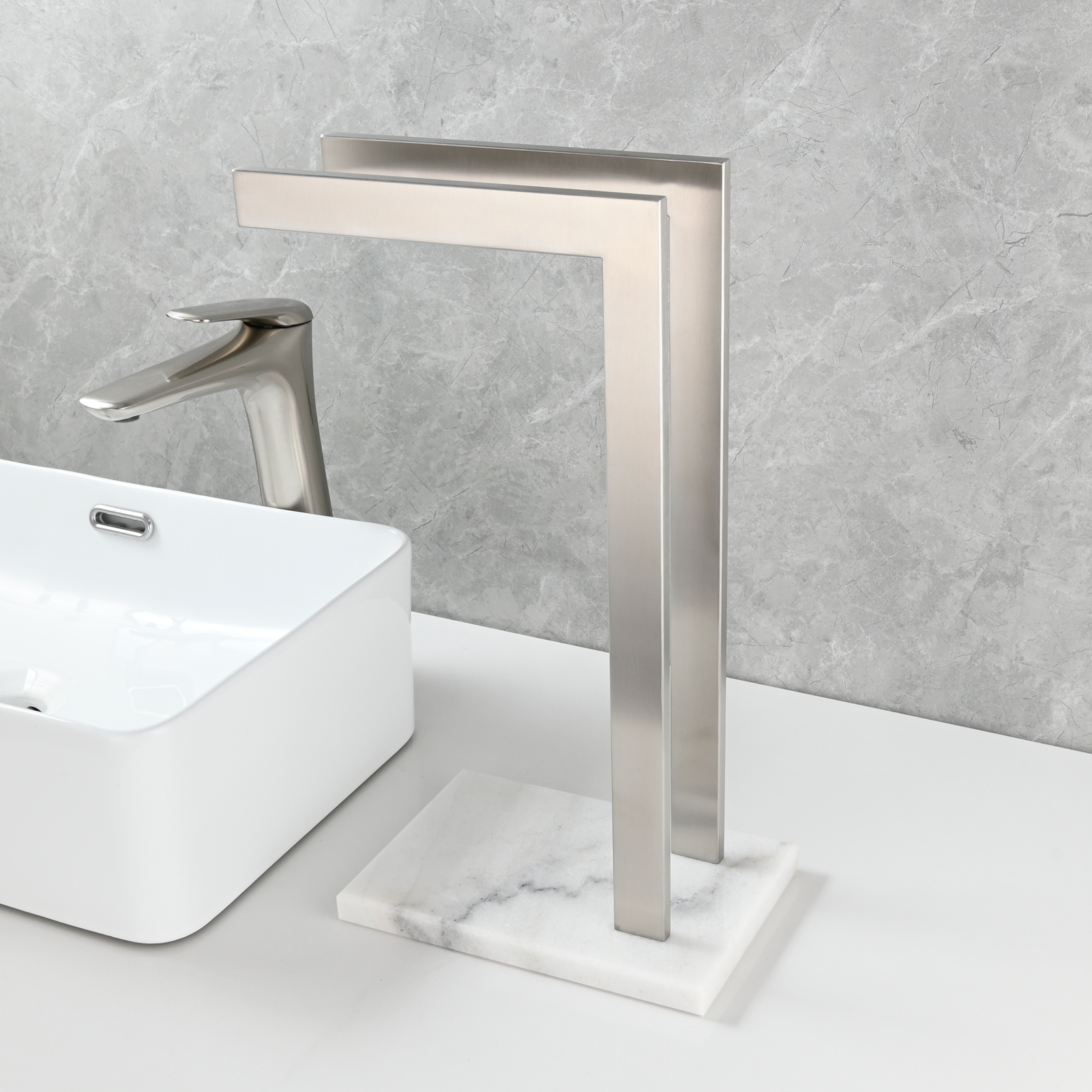 Tecmolog SUS304 Stainless Steel Towel Holder,Freestanding Bathroom Marble Basin Double Towel Rack,Brushed Gold,Black