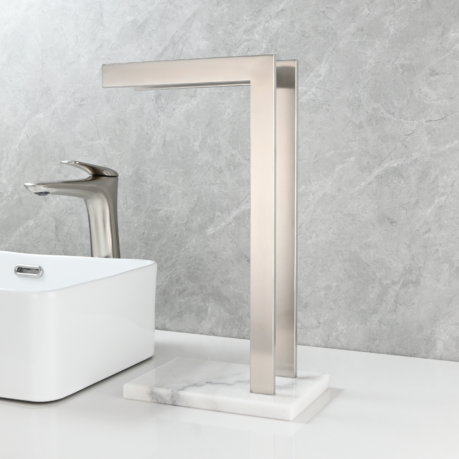 Tecmolog SUS304 Stainless Steel Towel Holder,Freestanding Bathroom Marble Basin Double Towel Rack,Brushed Gold,Black