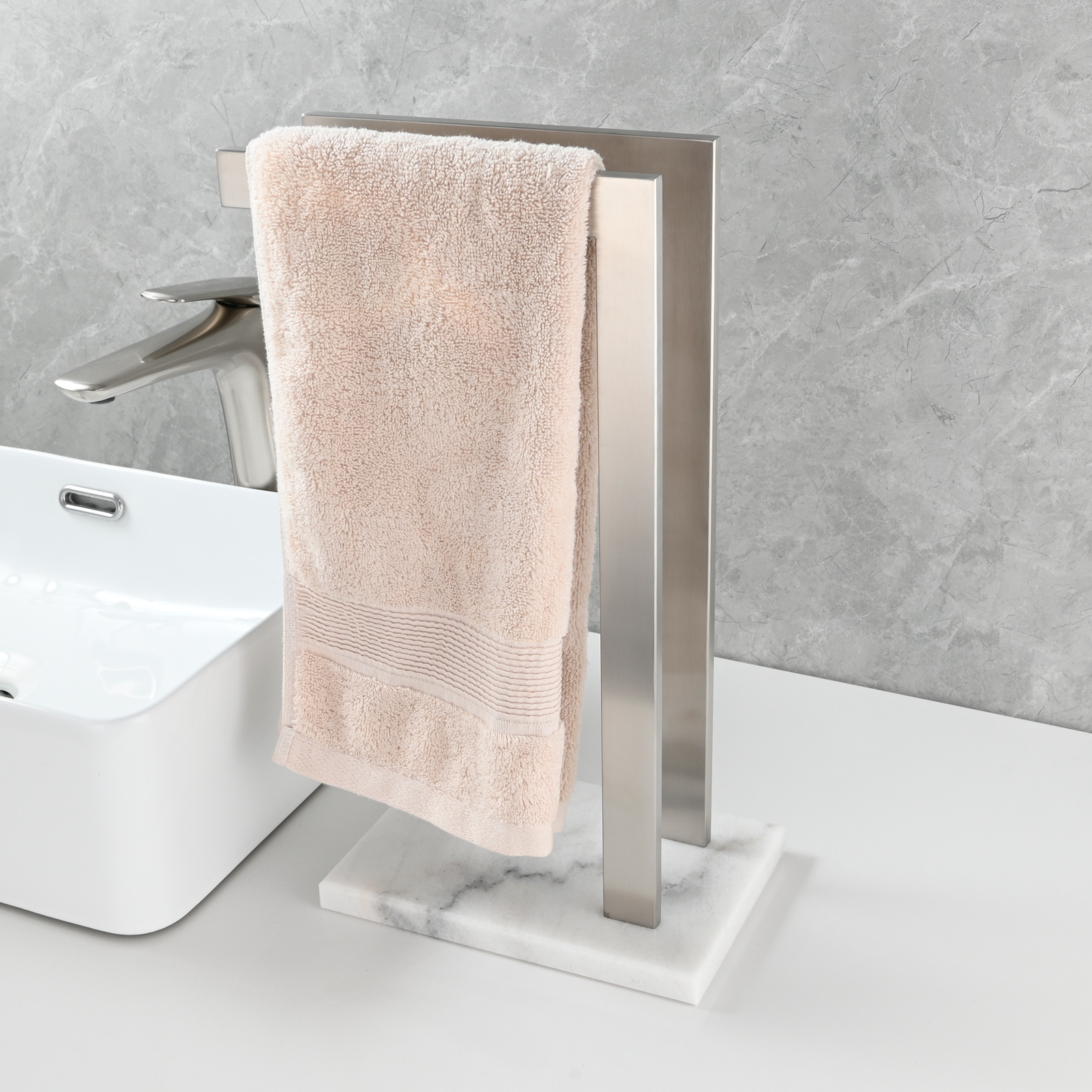 Tecmolog SUS304 Stainless Steel Towel Holder,Freestanding Bathroom Marble Basin Double Towel Rack,Brushed Gold,Black