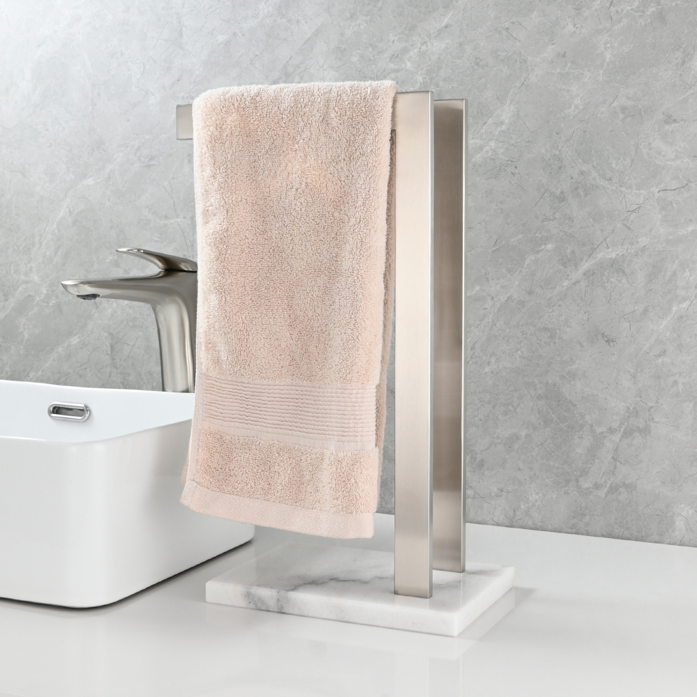 Tecmolog SUS304 Stainless Steel Towel Holder,Freestanding Bathroom Marble Basin Double Towel Rack,Brushed Gold,Black