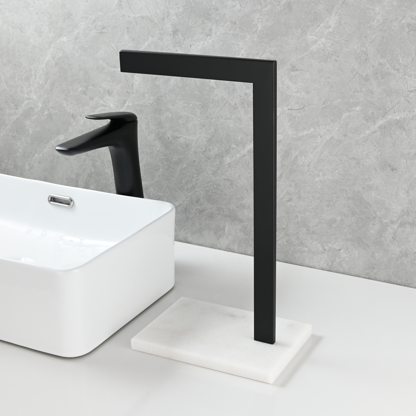 Tecmolog SUS304 Stainless Steel Towel Holder,Freestanding Bathroom Marble Basin Double Towel Rack,Brushed Gold,Black