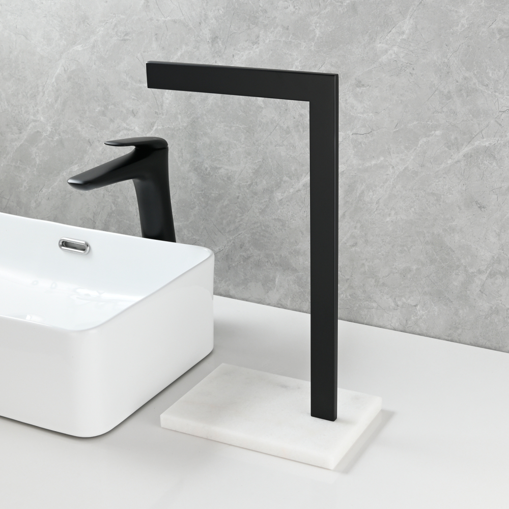 Tecmolog SUS304 Stainless Steel Towel Holder,Freestanding Bathroom Marble Basin Double Towel Rack,Brushed Gold,Black