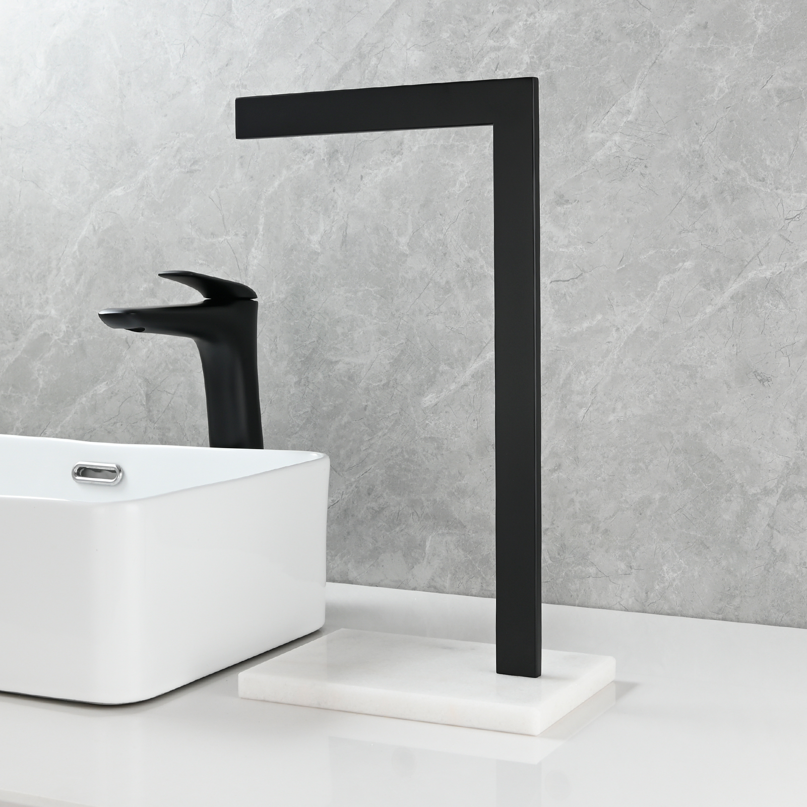 Tecmolog SUS304 Stainless Steel Towel Holder,Freestanding Bathroom Marble Basin Double Towel Rack,Brushed Gold,Black