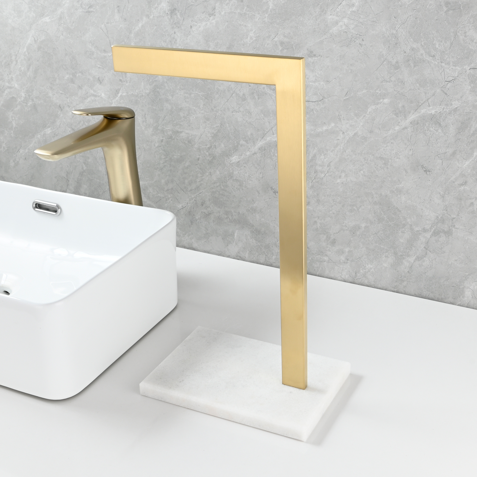 Tecmolog SUS304 Stainless Steel Towel Holder,Freestanding Bathroom Marble Basin Double Towel Rack,Brushed Gold,Black