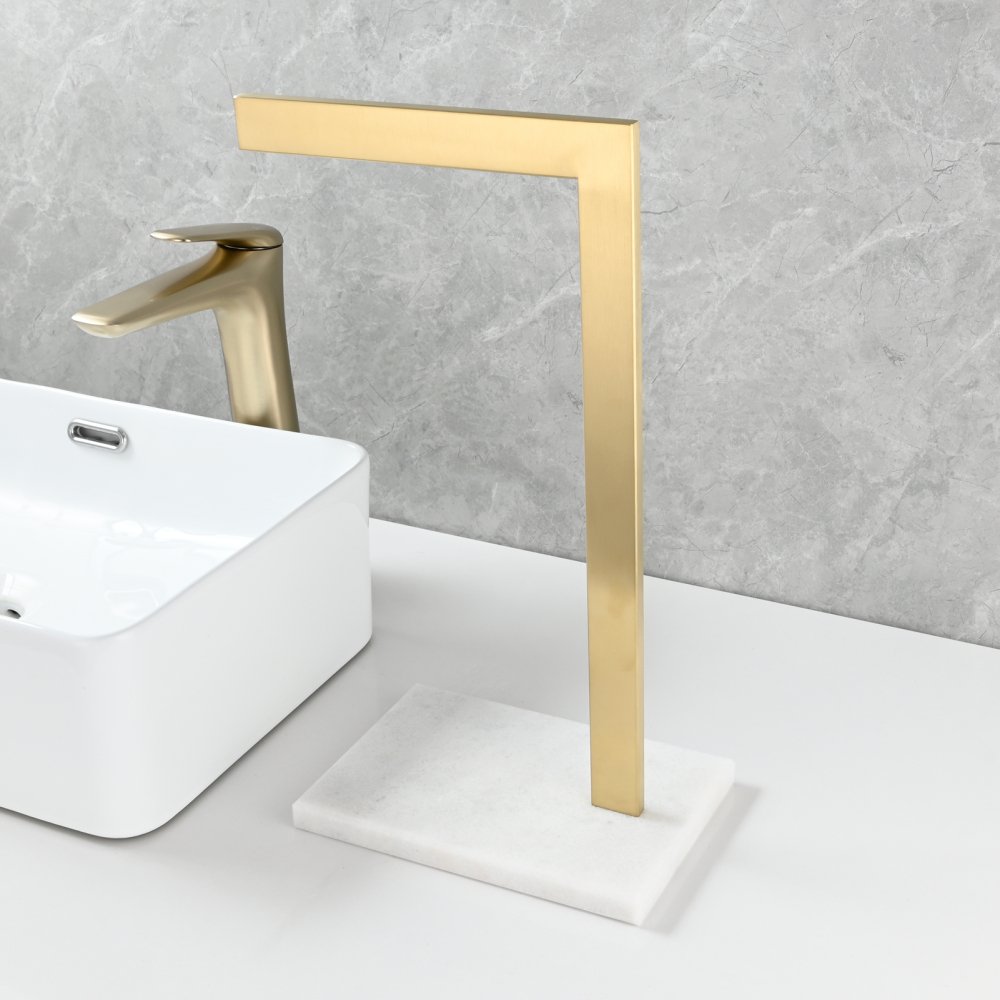 Tecmolog SUS304 Stainless Steel Towel Holder,Freestanding Bathroom Marble Basin Double Towel Rack,Brushed Gold,Black