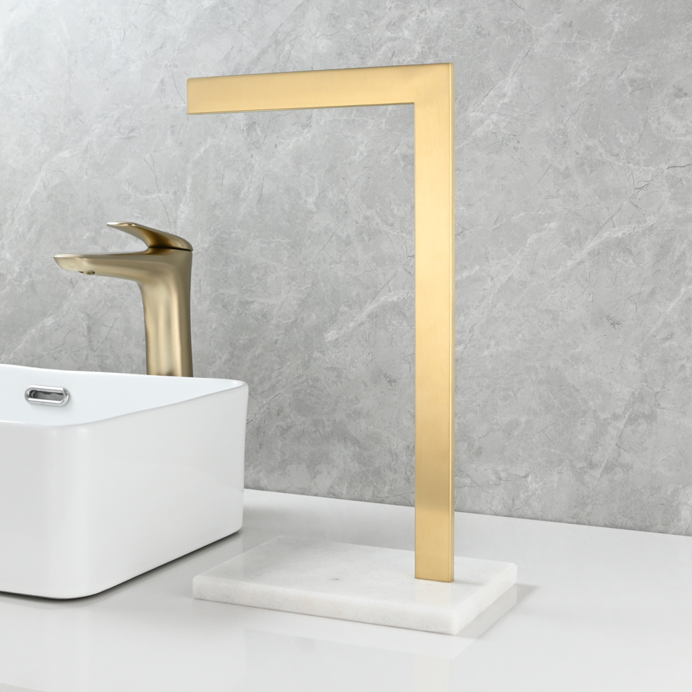 Tecmolog SUS304 Stainless Steel Towel Holder,Freestanding Bathroom Marble Basin Double Towel Rack,Brushed Gold,Black