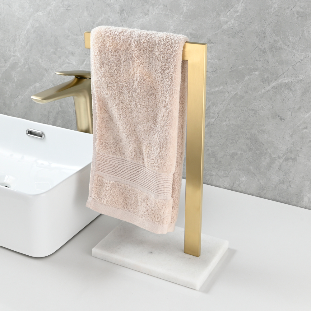 Tecmolog SUS304 Stainless Steel Towel Holder,Freestanding Bathroom Marble Basin Double Towel Rack,Brushed Gold,Black