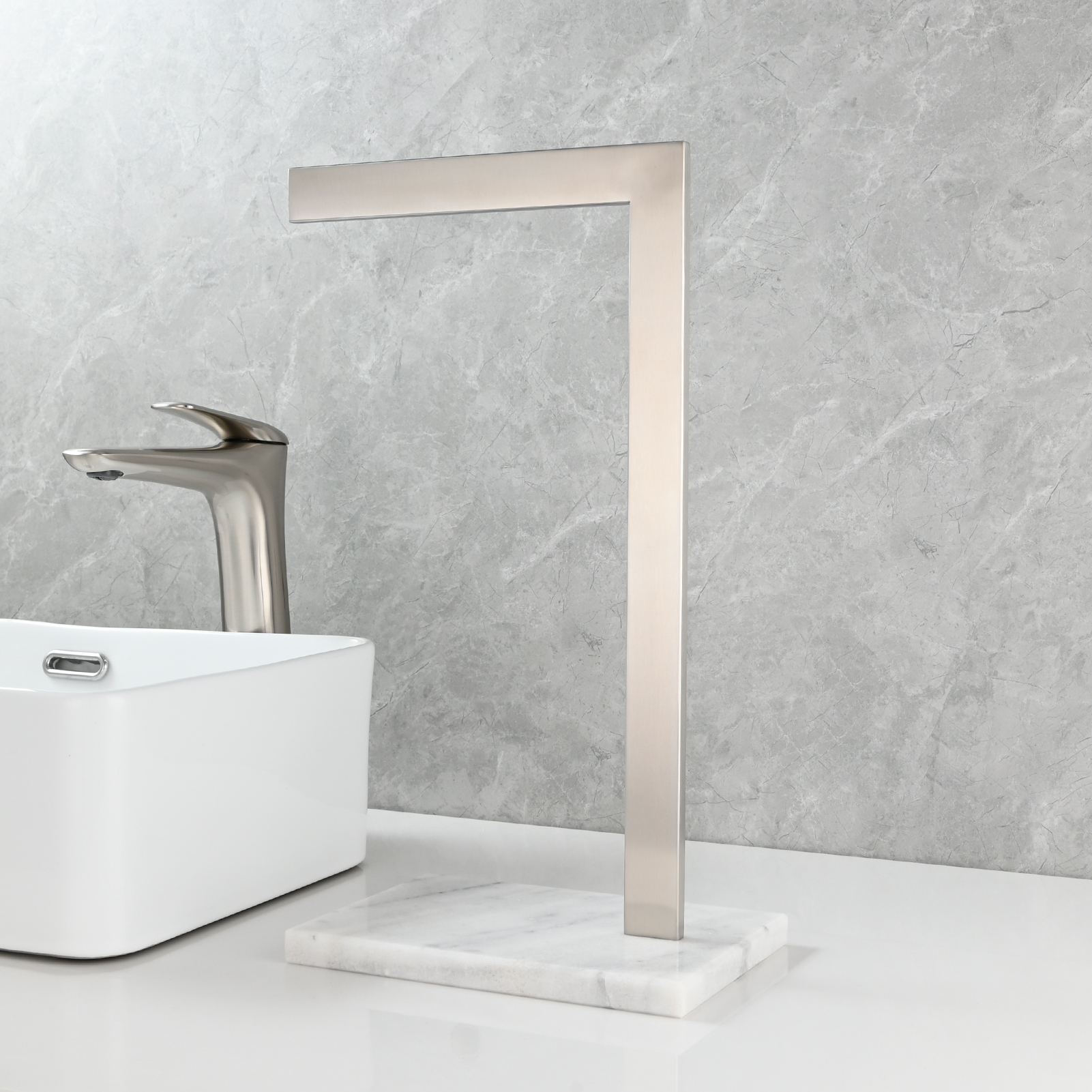 Tecmolog SUS304 Stainless Steel Towel Holder,Freestanding Bathroom Marble Basin Double Towel Rack,Brushed Gold,Black