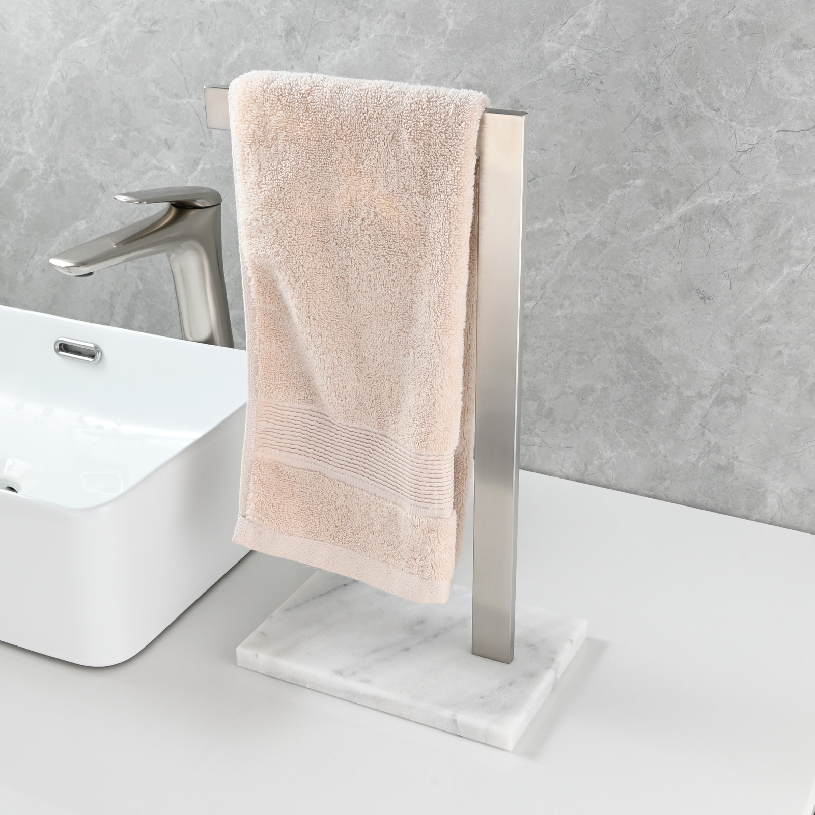 Tecmolog SUS304 Stainless Steel Towel Holder,Freestanding Bathroom Marble Basin Double Towel Rack,Brushed Gold,Black