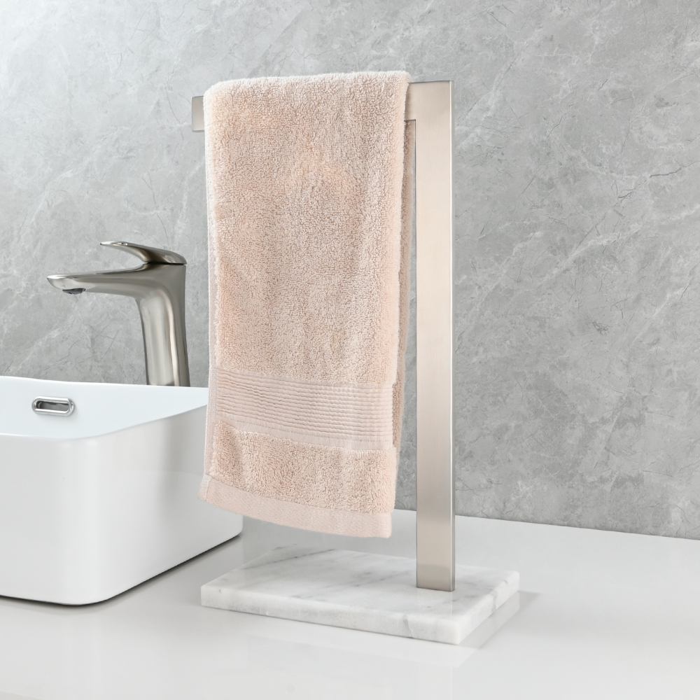 Tecmolog SUS304 Stainless Steel Towel Holder,Freestanding Bathroom Marble Basin Double Towel Rack,Brushed Gold,Black