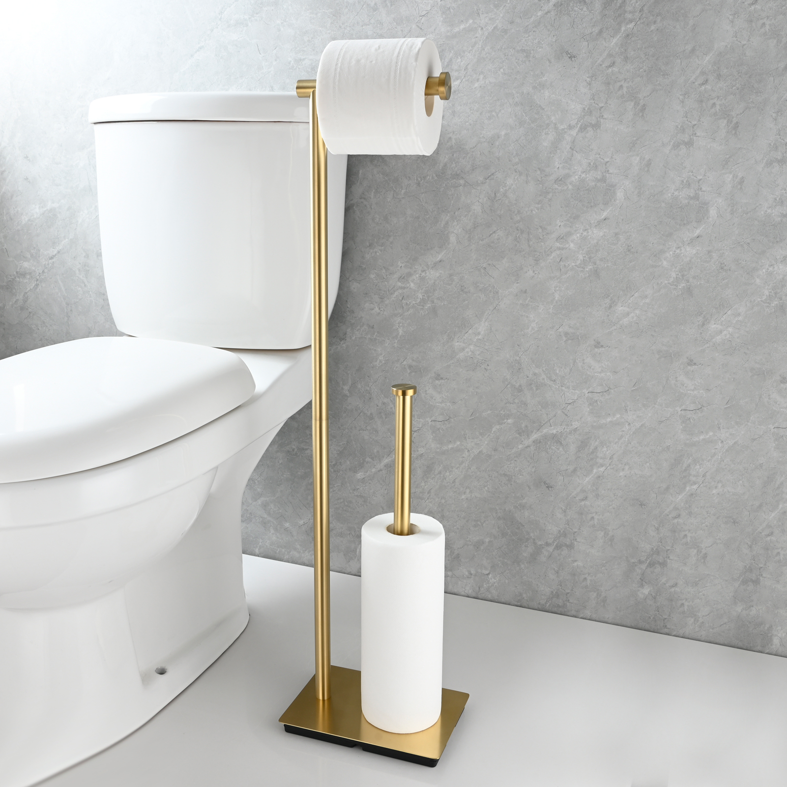 Tecmolog Free Standing Toilet Paper Holder with Reserve Storage 3-4 Toilet Paper Rolls, Stainless Steel Brushed Nickel,SBH266ANA