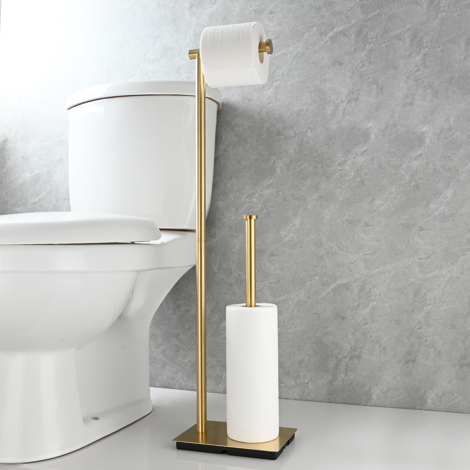 Tecmolog Free Standing Toilet Paper Holder with Reserve Storage 3-4 Toilet Paper Rolls, Stainless Steel Brushed Nickel,SBH266ANA