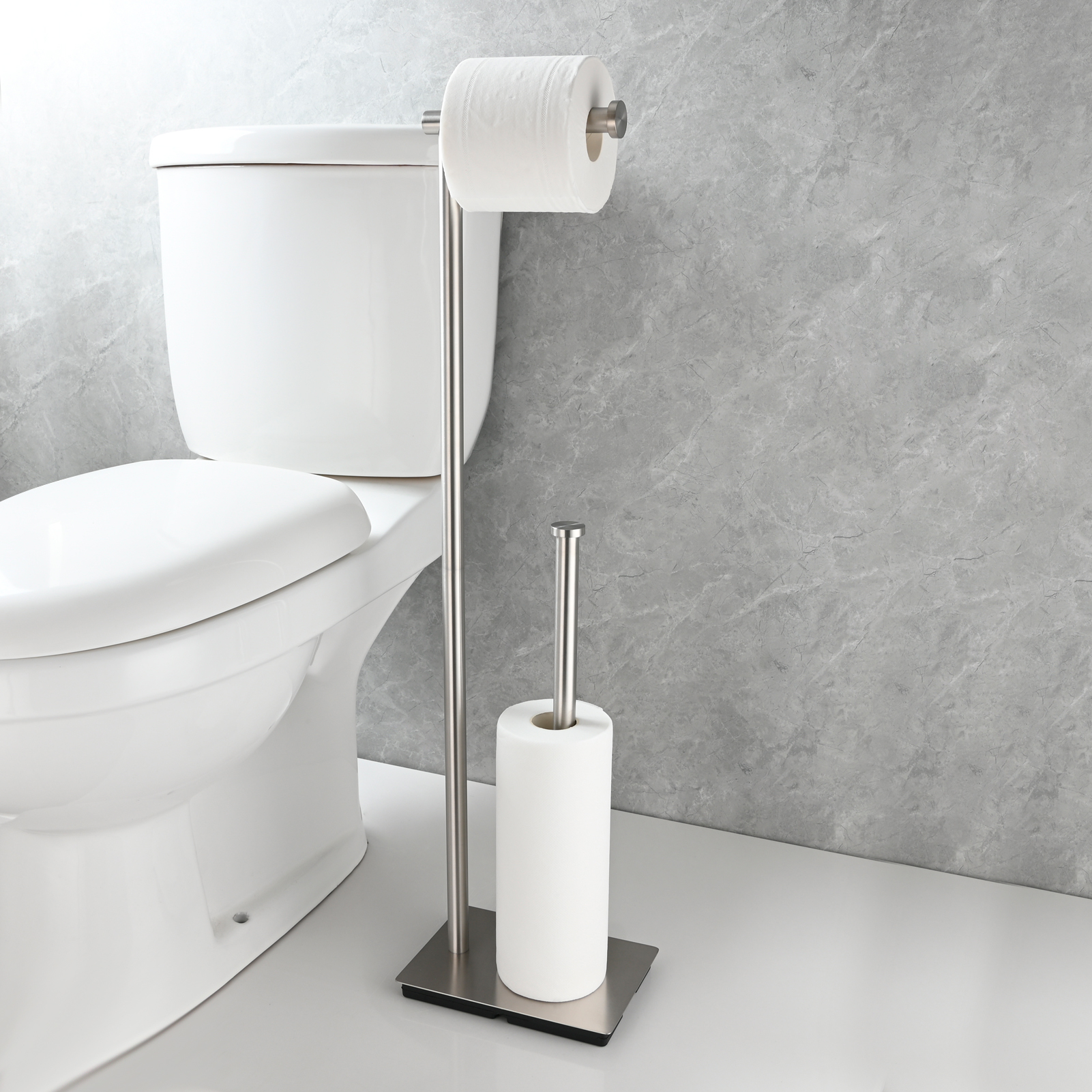 Tecmolog Free Standing Toilet Paper Holder with Reserve Storage 3-4 Toilet Paper Rolls, Stainless Steel Brushed Nickel,SBH266ANA