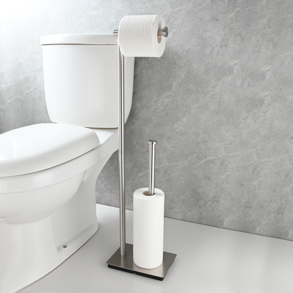 Tecmolog Free Standing Toilet Paper Holder with Reserve Storage 3-4 Toilet Paper Rolls, Stainless Steel Brushed Nickel,SBH266ANA
