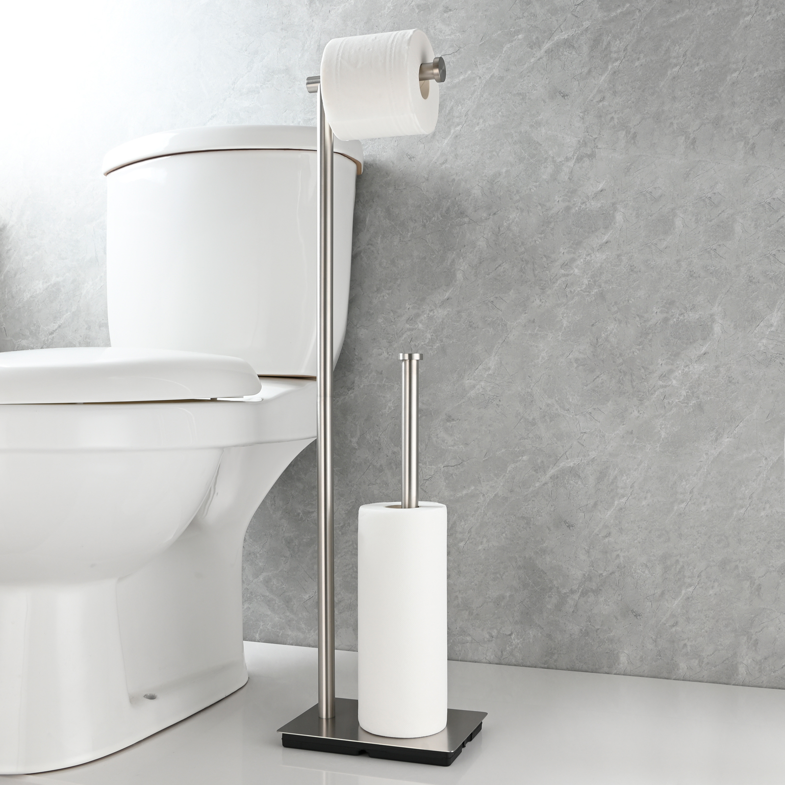 Tecmolog Free Standing Toilet Paper Holder with Reserve Storage 3-4 Toilet Paper Rolls, Stainless Steel Brushed Nickel,SBH266ANA