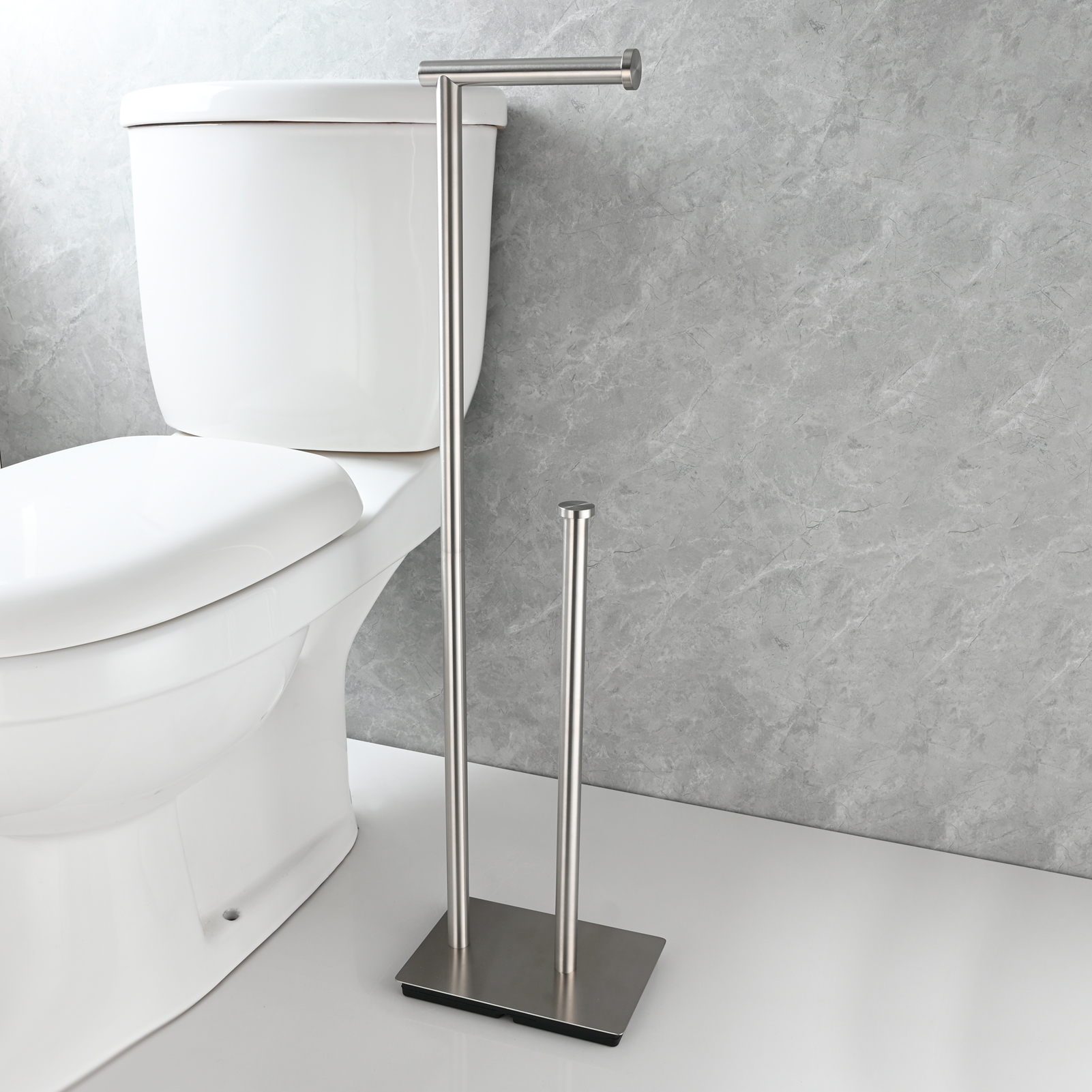 Tecmolog Free Standing Toilet Paper Holder with Reserve Storage 3-4 Toilet Paper Rolls, Stainless Steel Brushed Nickel,SBH266ANA