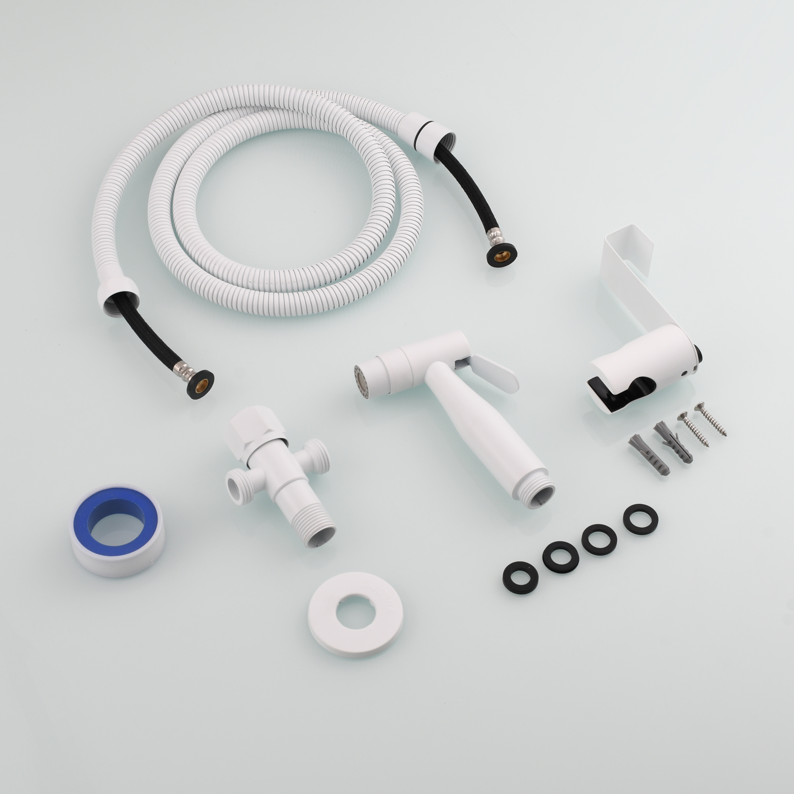 Tecmolog Stainless Steel White Bidet Sprayer Set Dual Function Shattaf with Holder and Hose