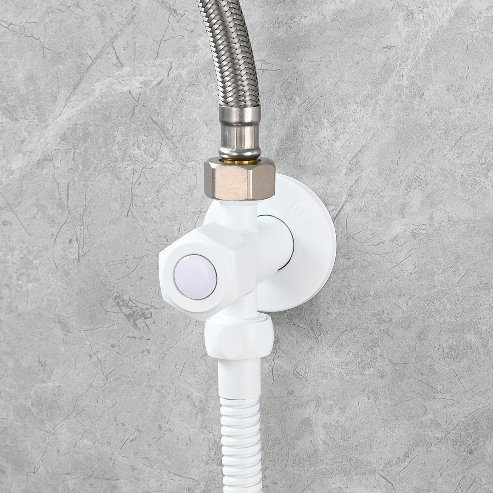 Tecmolog Stainless Steel White Bidet Sprayer Set Dual Function Shattaf with Holder and Hose