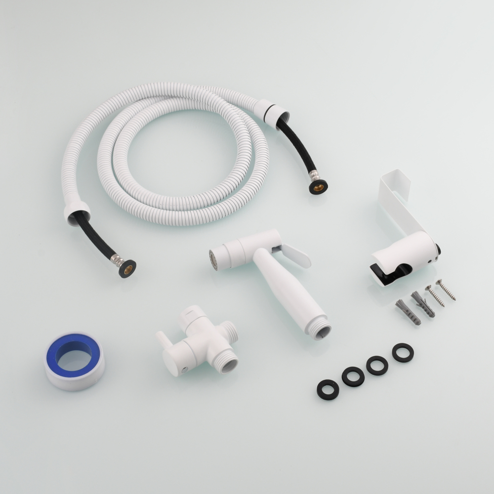 Tecmolog Stainless Steel White Bidet Sprayer Set Dual Function Shattaf with Holder and Hose