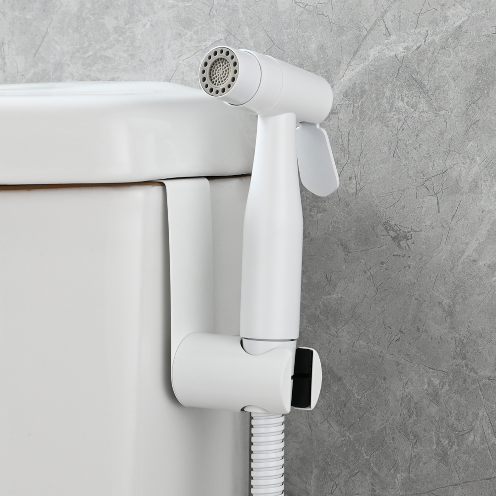 Tecmolog Stainless Steel White Bidet Sprayer Set Dual Function Shattaf with Holder and Hose