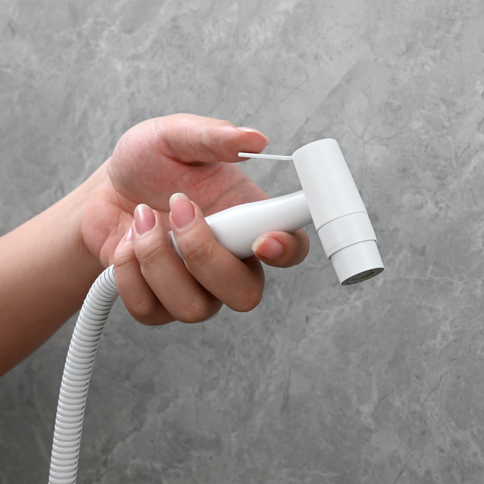 Tecmolog Stainless Steel White Bidet Sprayer Set Dual Function Shattaf with Holder and Hose